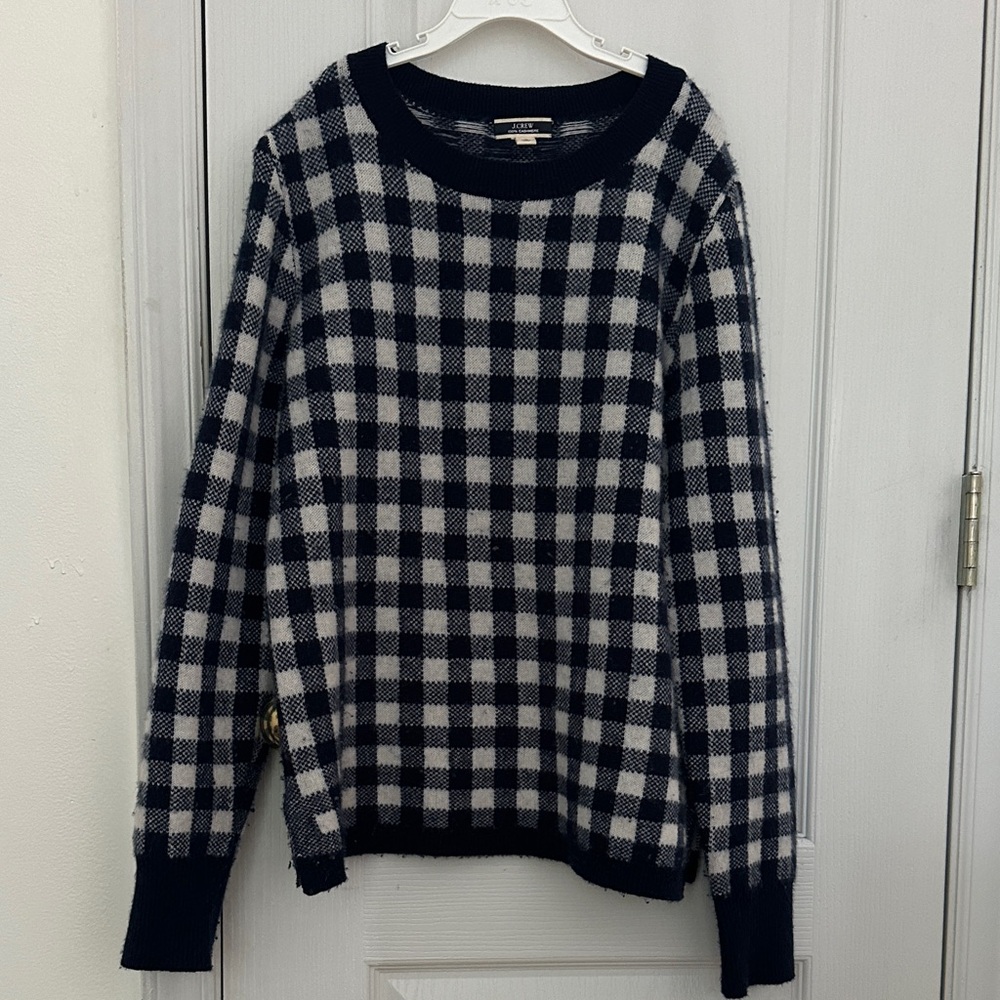 J. Crew Navy and White Checkered Sweater